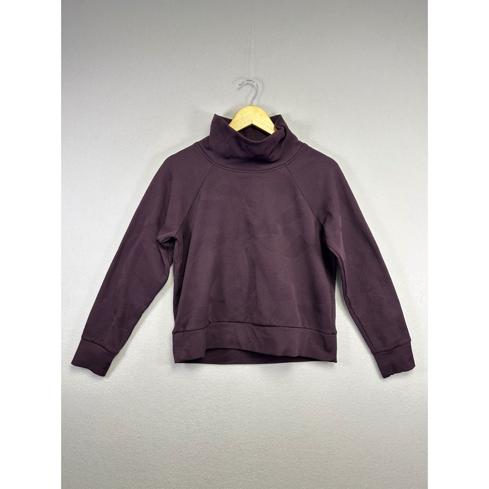 RBX Purple Geometric Textured Mock Neck Long Sleeve‎ Activewear Top Women's S